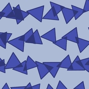 Modern Geometric Hand Drawn Scattered Triangles: Messy Rows of Overlapping Triangles in Azure-Blue Monchromatic Tones