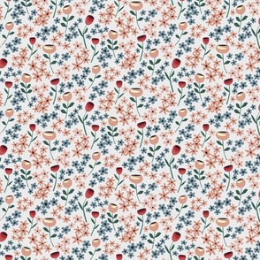 Summer Garden Floral in pinks, blues and reds on a cream background (Small)