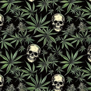 Green Marijuana Leaves and Skulls