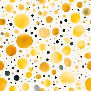 Yellow & Black Watercolor Polka Dots - medium