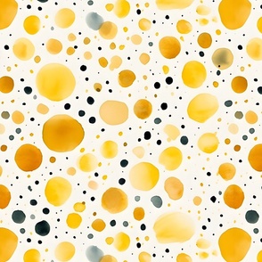 Yellow & Black Watercolor Polka Dots - large