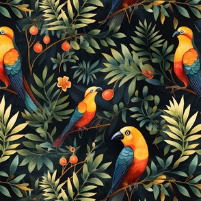 Tropical Birds in Trees - large