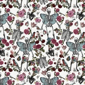 Enchanting Vintage NostalgicTapestry : Skulls, Butterfly Wings, Romantic Antique Florals, Birds & Butterflies Unite in Whimsical Harmony retro colors