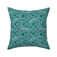 or nurse with simple flowers on teal large