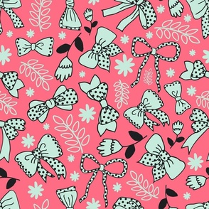 Bows and Ribbons - for clothing, wallpaper, home decor -green, pink, black,