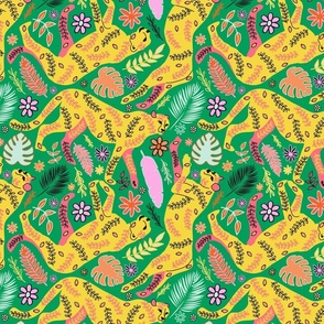 Leopards in tropical forest for kids room decor, kids wallpaper, kids clothing