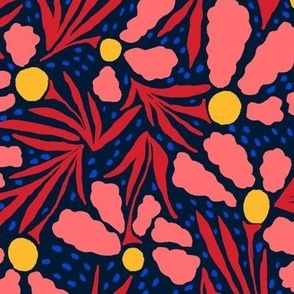 medium -Cloud Blossoms with Spiky Leaves-bold primary colors