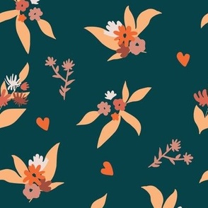 Flower pattern with hearts, light leaves