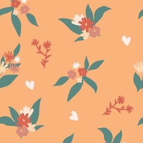 Flower pattern with hearts, peach color background