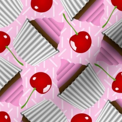 Pink Sweet Treats Cupcakes, Sprinkles and Cherries