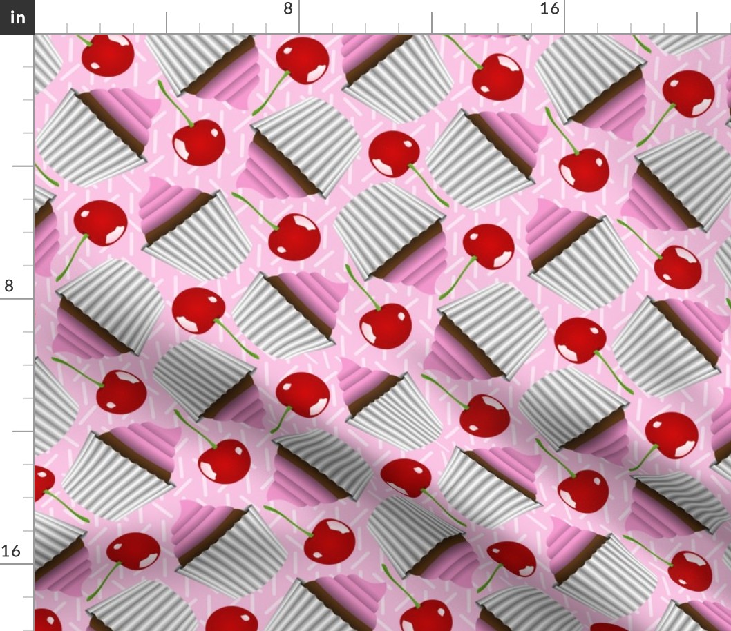 Pink Sweet Treats Cupcakes, Sprinkles and Cherries