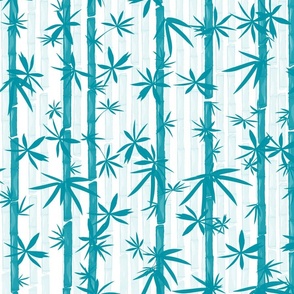 Bamboo Stems Abstract Zen Bamboo Forest in Turquoise Blue and White