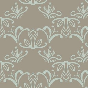 Block Print Bohemian Damask in Victorian cottage beige brown