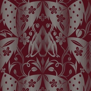 1922 Vintage "Large Leaves" by Dagobert Peche in Taupe Ombre on Burgundy - Original Colors - Coordinate