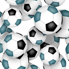 school or sports club colors teal black soccer balls pattern