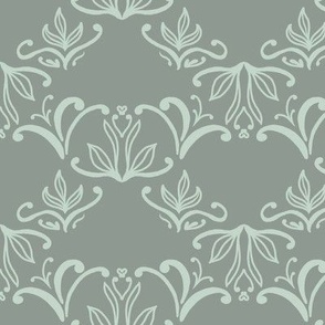 Block Print Bohemian Damask in Coastal Cottage sea foam green