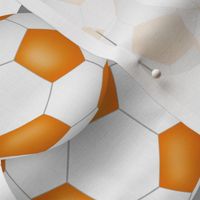 school or sports club colors orange white soccer balls pattern