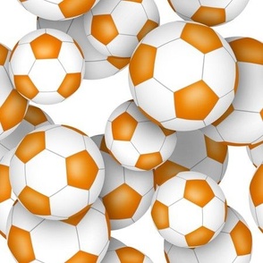 school or sports club colors orange white soccer balls pattern