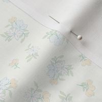 (S) Ditsy Flowers - Colorful Spring Blooms with Turquoise Border on Cream Background