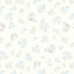 (S) Ditsy Flowers - Colorful Spring Blooms with Turquoise Border on Cream Background