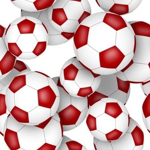 school or sports club colors red white soccer balls pattern