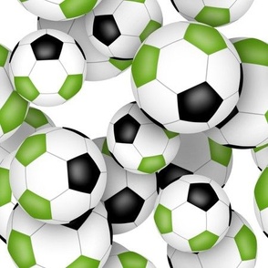 school or sports club colors bright green black soccer balls pattern