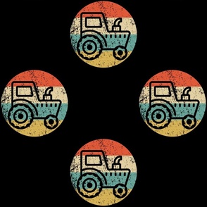 Farmer Retro Tractor Icon Repeating Pattern Black