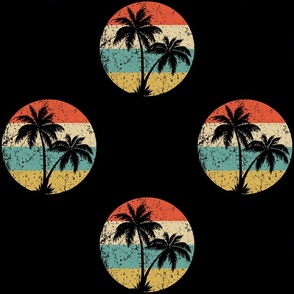 Tropical Beach Vacation Retro Palm Trees Icon Repeating Pattern Black