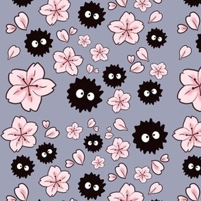Purple Soot Sprites and Cherry Blossom 