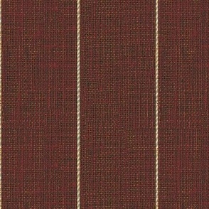 Large Coordinating heritage pinstripes in cream on russet brown background with faux woven texture