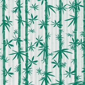 Bamboo Stems Abstract Zen Bamboo Forest in Green on Light Gray / Grey