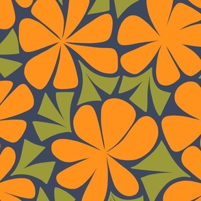 flowers and leaves, orange, large scale