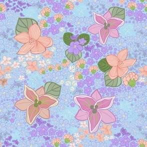 Violet flower ditsy pattern