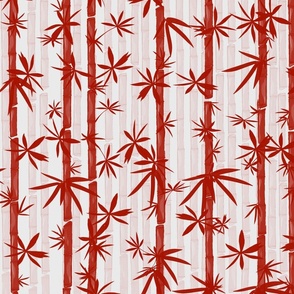 Bamboo Stems Abstract Zen Bamboo Forest in Deep Red on Light Gray