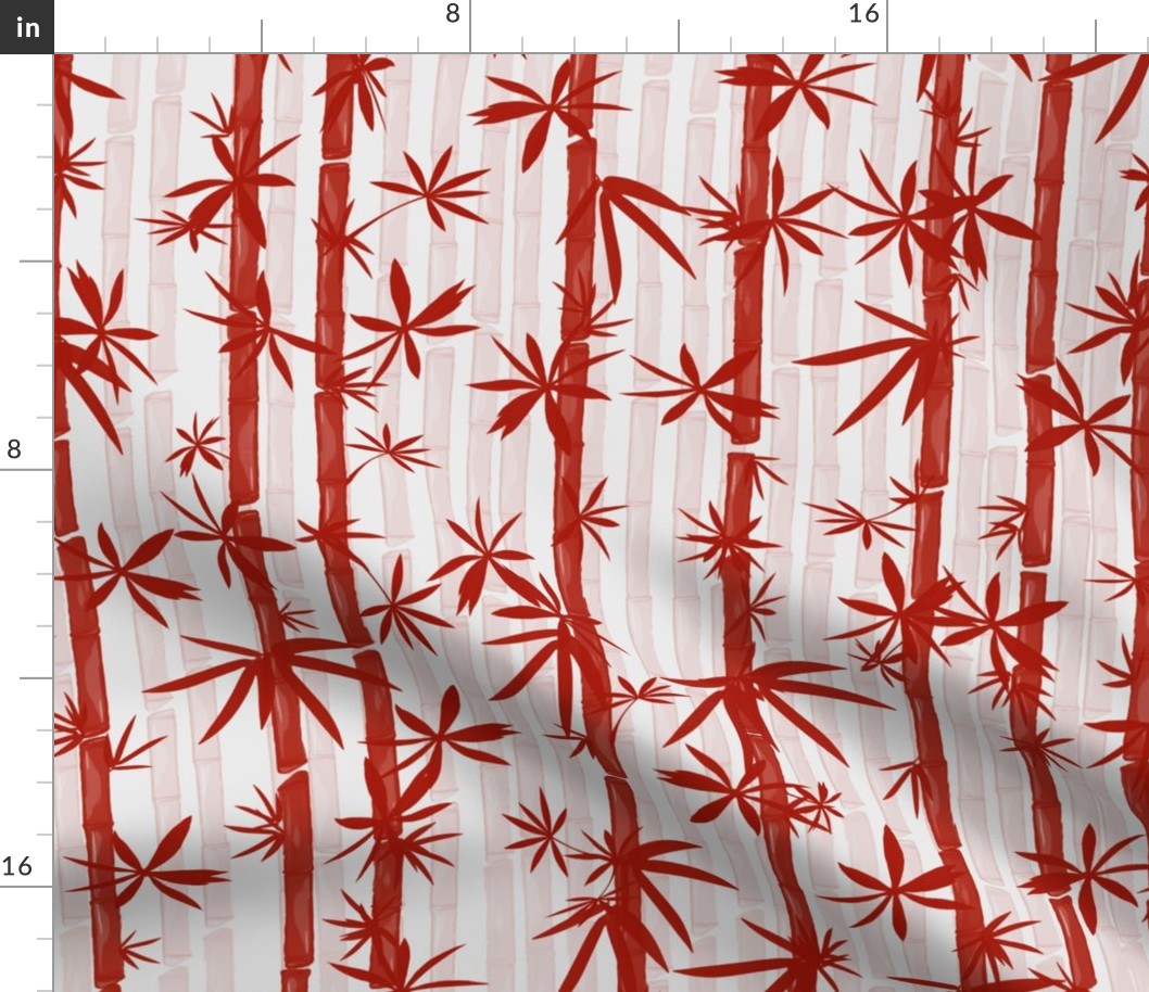 Bamboo Stems Abstract Zen Bamboo Forest in Deep Red on Light Gray