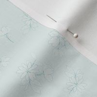 (M) Ditsy Flowers - Delicate Spring Blooms with Turquoise Border on soft green Background