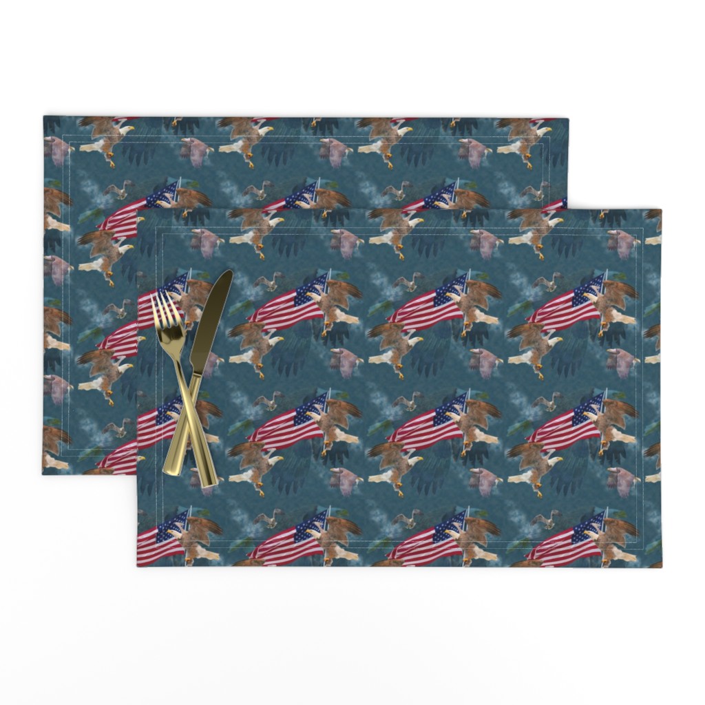 5x4-Inch Repeat of Mighty Bald Eagles with Stars and Stripes American Flag