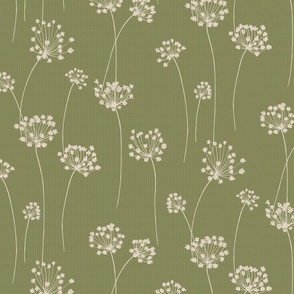 medium - Lush dill florals with stems - light beige dills tossed on iguana green