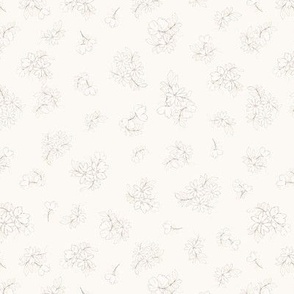 (S) Ditsy Flowers - Delicate Spring Blooms with brown Border on light peach Background