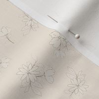 (M) Ditsy Flowers - Delicate Spring Blooms with brown Border on peach Background