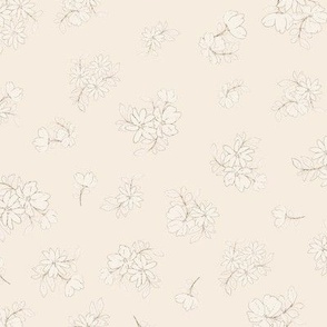 (M) Ditsy Flowers - Delicate Spring Blooms with brown Border on peach Background