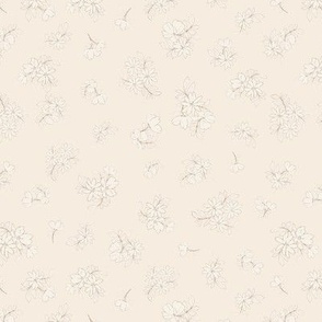 (S) Ditsy Flowers - Delicate Spring Blooms with brown Border on peach Background