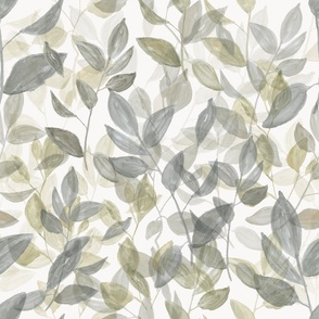 Large Scandi Leaves / Green / Grey / Watercolor