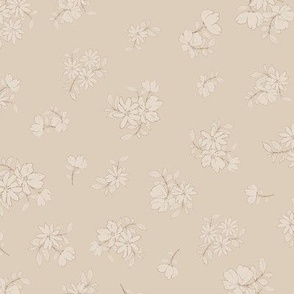 (M) Ditsy Flowers - Delicate Spring Blooms with brown Border on beige Background