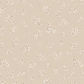 (S) Ditsy Flowers - Delicate Spring Blooms with brown Border on beige Background