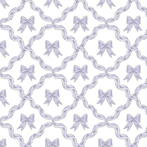 Medium Purple and Lavender Purple Bows with Ribbon Diamond Trellis on White (#FFFFFF) Background