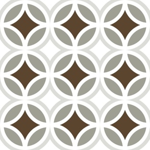 Circle Lock Diamond Geometric // Dark Brown, Stone Gray, White // V1 // Medium Large Scale - 300 DPI