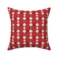 C006 - Medium scale red, yellow, pink and grey modern graphic geometric cross and tessellated squares, for unisex children's apparel, wallpaper, duvet covers, pillows and curtains