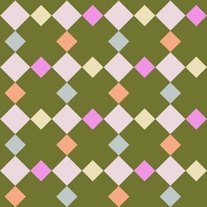 C006 -Medium scale springtime green, mauve pink and duck egg blue mosaic geometric shapes for wallpaper, duvet covers, sheet sets, tablecloths and kids apparel, patchwork and quilting