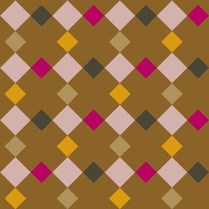 C006 -Medium scale ochre mustard, golden yellow and hot pink mosaic geometric shapes for wallpaper, duvet covers, sheet sets, tablecloths and kids apparel, patchwork and quilting